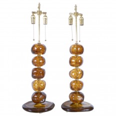 Pair of amber Murano glass table lamps